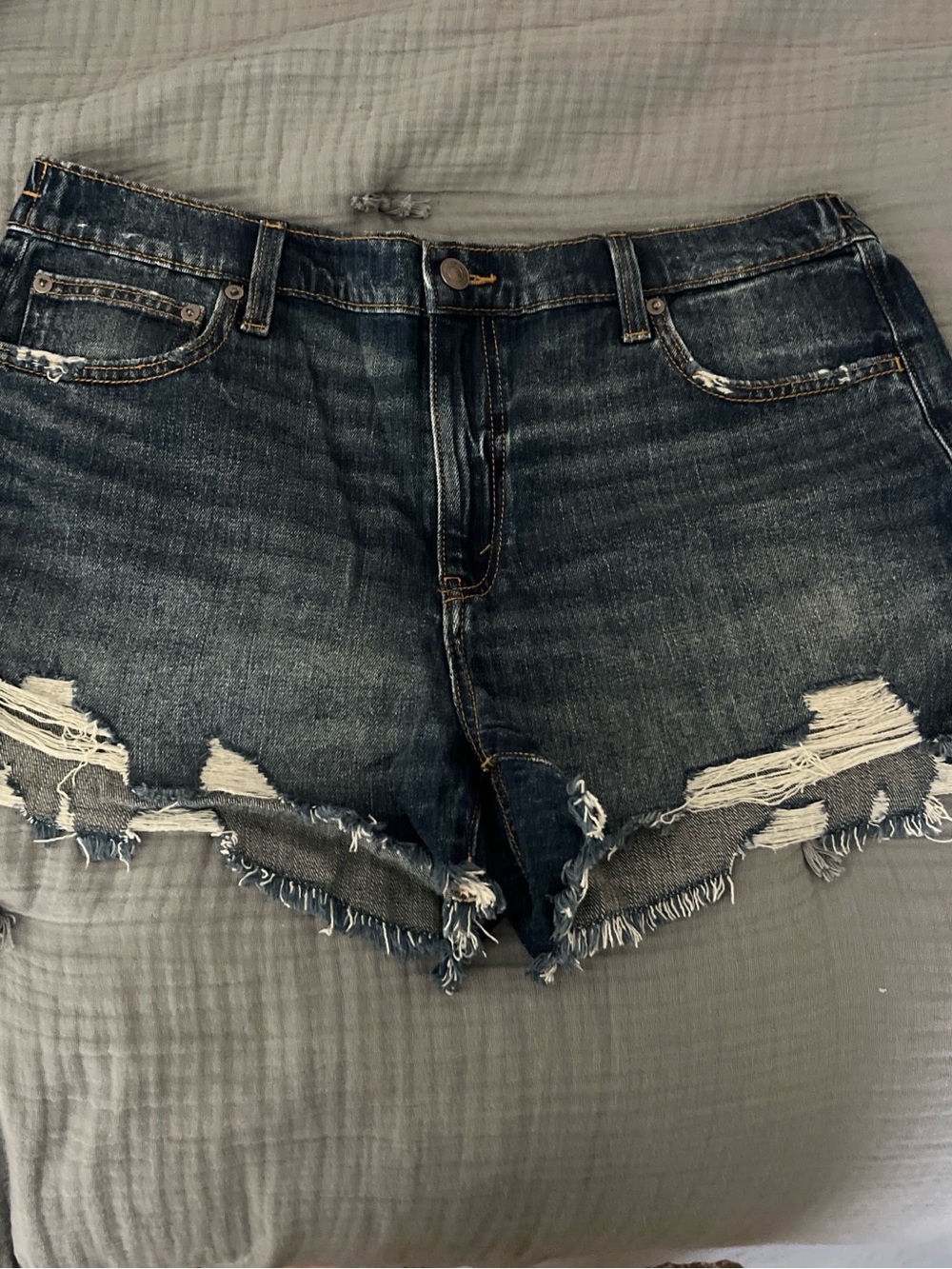 aerie Dark Blue Distressed Denim Cutoff Shorts